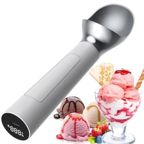 Heated Ice Cream Scoop Electric - Rechargeable Scooper with Smart Display for Battery & Temperature - 2 Oz Capacity, No-button Operation - Easy Scooping Accessory for Ice Cream - Great Gift Idea