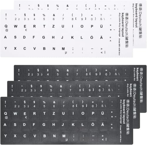 5 Stück Tastaturaufkleber Deutsche, Deutsche Ersatz Aufkleber mit Weißen Buchstaben, 3 Schwarz 2 Weiß, für Standard Tastatur, Laptop Tastatur