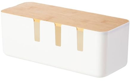 Cable Management Box, Wire Box, Wooden Cover Cord Case, Surge Protection, Ideal for Home, Kitchen, Media Center, Living Room, Workstation, Computer, Desk, 11.97x4.84x4.57 inches