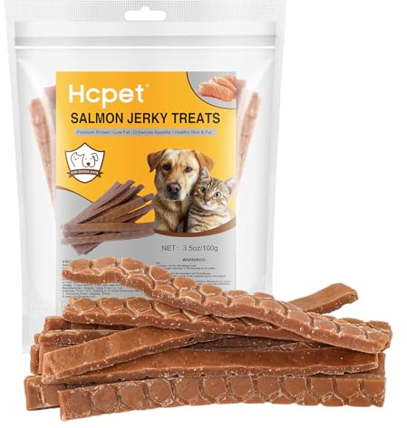 Hcpet 100g Lachs Jerky Hundesnacks, Echte Zarte Lachsstreifen, Proteinreiche, Fettarme, Gesunde Zutaten, Hund Kausnacks Zum Trainieren
