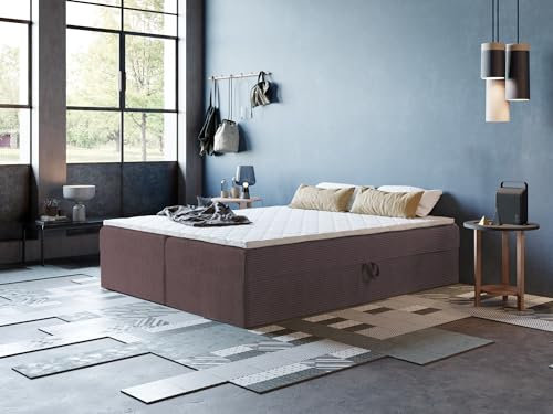 Boxspringbett ARES 2 ohne Kopfteil mit 2 Bettkästen – 9-Zonen Taschenfederkernmatratze, Liegehöhe ca. 44 cm, Verschiedene Größen & Farben (180x190)
