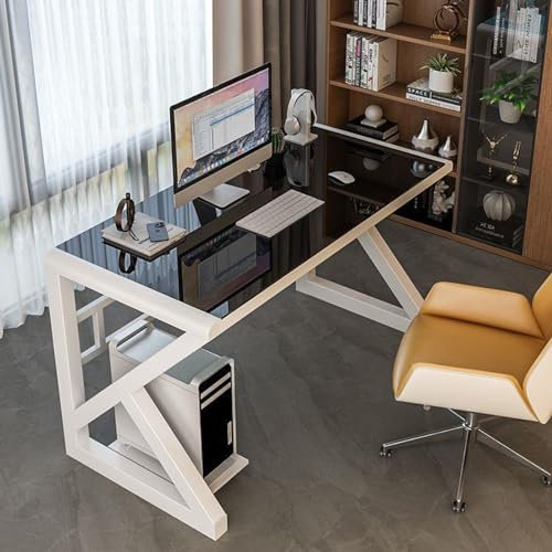 Bureau moderne en verre trempé de 100 cm avec cadre noir et blanc