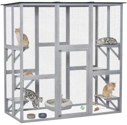 PawHut Large Outdoor Cat House Walk-in Catio 6 Jumping Platforms