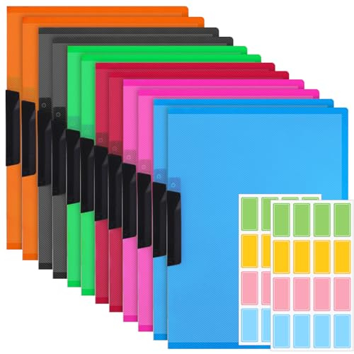 12 carpetas rápidas A4 de plástico estable, A4, protección translúcida, cubierta de carpeta con palanca giratoria, multicolor, juego para oficina, escuela, sugerencias, documentos, estructura de sarga