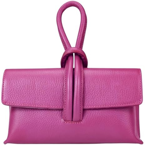 Modarno Sac Pochetta Crochet à anneau en cuir véritable 24 x 7 x 13 cm, fuchsia