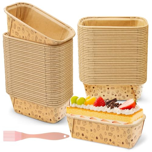 Furuising 100 Pcs Mini Loaf Cake Cases with Printed Pattern 8 x 4 x 4 cm | Printed Pattern, Silicone Brush, Oil-Resistant and Heat-Resistant, Easy Removal