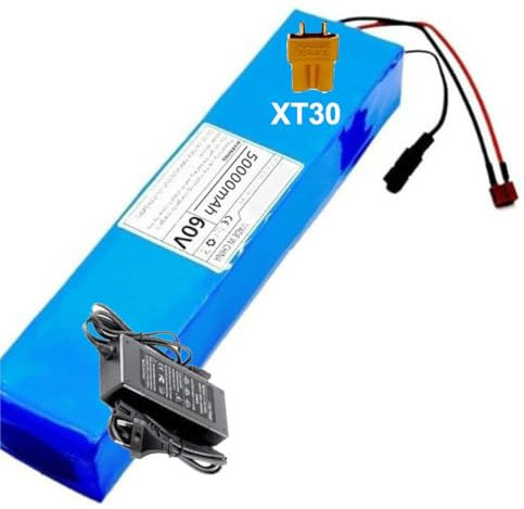 60V 50AH E-Bike Pedelec Akku 16S2P Für Elektrofahrräder Akku Zweiradroller Wasserdichtes PVC Material Mit Ladegerät Eingebauter BMS Für Rollstühle Und Spielzeugautos XT30,60V 50Ah