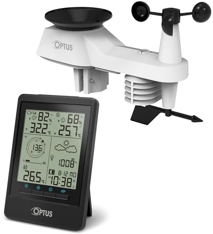 Optus Hurricane Profi Wetterstation Funk mit 5 in 1 Außensensor | Innentemperatur und Außentemperatur, Luftfeuchtigkeit, Regenmesser, Windmesser, Wettervorhersage, Frostwarnung