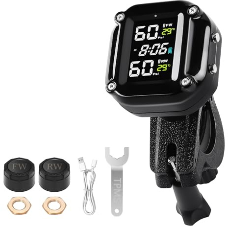 SYNJAUPO Motocicleta TPMS Sistema con Monitor de Presión de Neumáticos