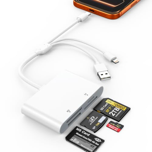4-in-1 MS Pro Duo Adapter Lightning/USB-C/USB-A SD/TF/MS/XD iPhone Kamera | Kartenlesegerät für iPhone, Schnelle 480 Mbps Übertragung, Plug-and-Play, kompatibel mit iPhone/iPad/Android/MacBook/PC