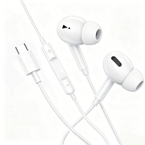 Apple USB C Cable Headphones for iPhone 17 16 15, In-Ear Earphones for Samsung S26 S25 S24 S23 S22 S21 A06 A16 A17 A26 A56 A57, USB C Headphones HiFi Stereo with Microphone for iPad Pro for All USB-C