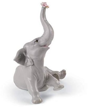 LLADRÓ Figur Babyelefant Mit Rosa Blume. Elefant. Porzellan.