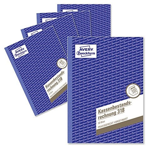AVERY Zweckform 318-5 Kassenbestandsrechnung (A5, 50 Blatt, Ermittlung der Tageseinnahmen & Kassenbestand, von Rechtsexperten geprüft, für DE/AT, zur ordnungsgemäßen Buchführung) 5er-Pack, weiß