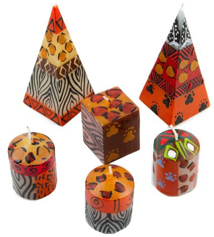 Nobunto 6er Kerzenset Uzima handbemalt aus Afrika handgefertigte afrikanische Kerze