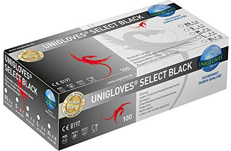 Lot de 100 gants jetables en latex noir unigloves ® select noir taille s