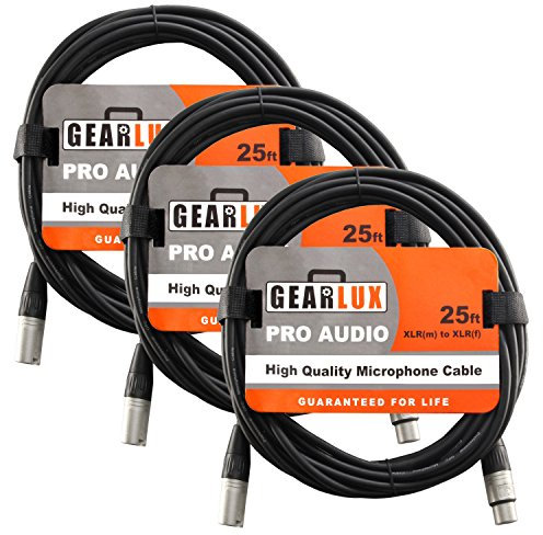 25-Foot Balanced XLR Microphone Cable with Oxygen-Free Copper Conductor - Male to Female - 3 Cables vk