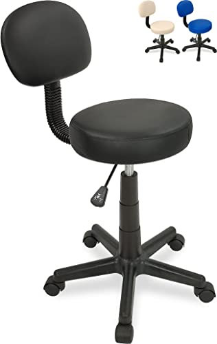 Beltom® SGABELLO CON SCHIENALE PEDICURE MANICURE PER LETTINO MASSAGGIO SEDIA CASA SALOTTO STUDIO ESTETISTA TATUAGGI TATTOO FIOSTERAPIA FISIOTERAPISTA - Nero