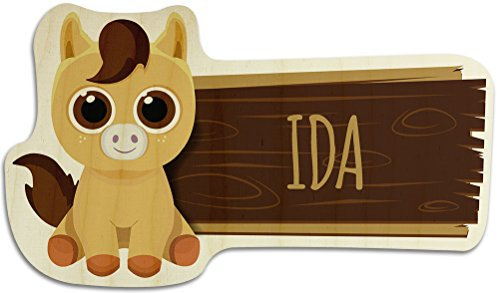 printplanet Türschild aus Holz mit Namen Ida - Motiv Pferd - Namensschild, Holzschild, Kinderzimmer-Schild