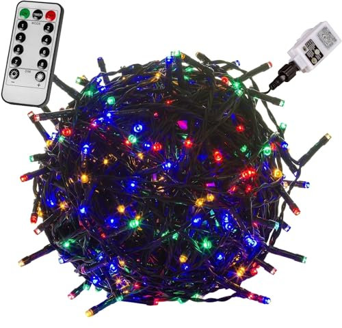 VOLTRONIC LED Lichterkette, IP44, Modell- und Farbwahl, 400 LEDs, Grünes Kabel, bunt, Fernbedienung