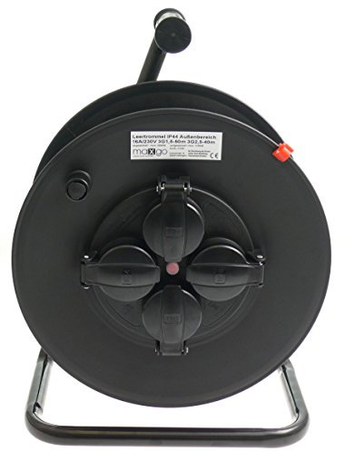 Profi Kunststoff Leertrommel outdoor IP44 Außen mit 4 Steckdosen ohne Kabel passend für 3g1,5-50m oder 3g2,5-40m schwarz