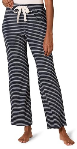 Amazon Essentials Pantalon de Pyjama d’Intérieur en Éponge Légère Femme, Bleu Marine Blanc Mini Rayures, L