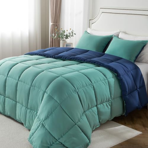 KASENTEX Twin/Twin XL Bettdecken-Set – wendbar, zweifarbig, Gänsedaunen-Alternative, ultraweich, leicht, maschinenwaschbar, flauschig, ganzjährig warm (Türkis, Meergrün/Twilight Blue)