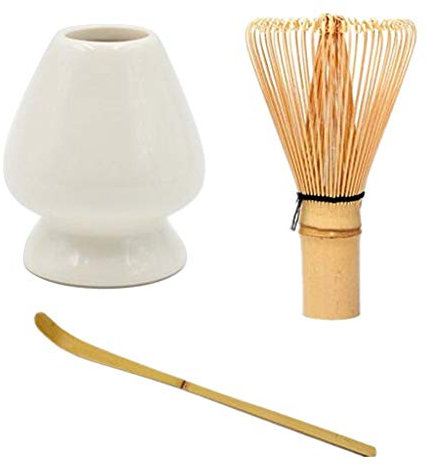 FABSELLER Matcha - Juego de batidor de té (cuchara, cuchara y soporte para batidor), color blanco