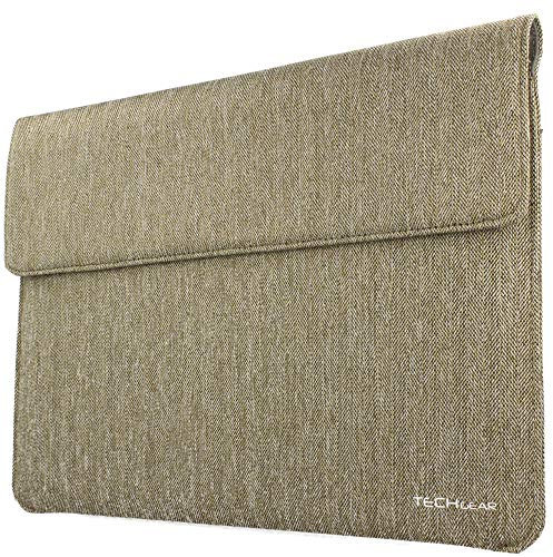 TECHGEAR Ultra Slim [Tweed Effect] Laptop Envelope Sleeve Case Cover with Pocket fits MacBook Air/Pro 13 Inch, Microsoft Surface Pro X/7/6/5 & other Tablets, Notebooks of similar size [TAUPE GREEN]