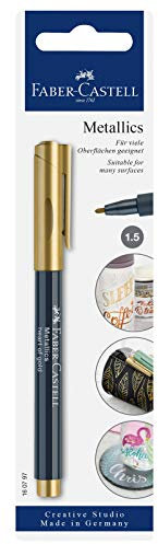 FABER-CASTELL 160797 - Metallics Marker mit Faserspitze, 1,5 mm Strichstärke, für viele Oberflächen geeignet, mit Metalliceffekt Heart of Gold