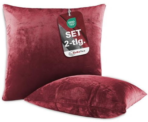 BaSaTex Plüsch Kissenbezug, 2er Pack, 40x40 cm, Bordeaux | Winter Plüsch, Kuschelig Weich, Öko_Tex Zertifiziert, Cashmere-Touch