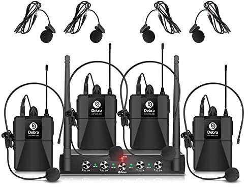 D Debra AU400 UHF Funkmikrofonsystem: 4X Bodypack-Sender mit Headset/Lavalier-Mikrofon für Gesang, Karaoke, Vorträge & Live-Streaming | CD-Qualität, Geringe Latenz(4 Bodypack (B))