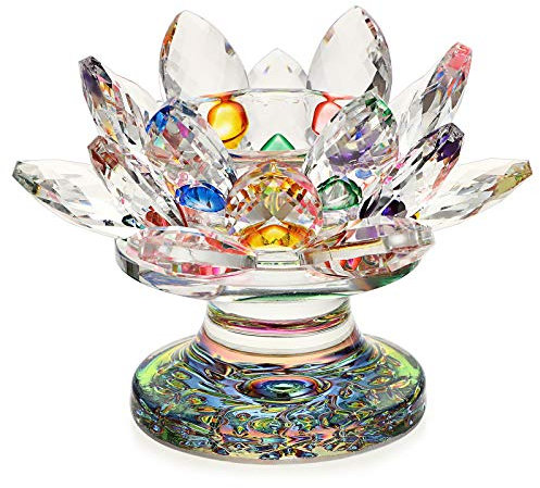 OwnMy Teelichthalter, Lotusblüte, 11,4 cm, Kristallglas, Lotusblütenblätter, Kerzenständer, Kerzenständer mit Glasfuß, Votivblüte, Teelichthalter Geschenkbox für Zuhause, Fensterbank, Hochzeit, Party