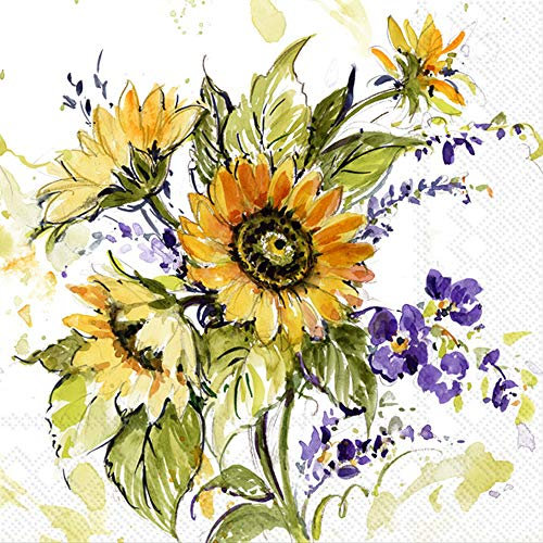 Boston International IHR Cocktail-Servietten, 3-lagig, 12,7 x 12,7 cm, Sonnenblumenstrauß