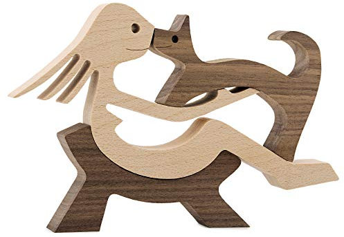 KINGNOW Schreibtisch-Dekorationen, Mädchen-Figuren und Katzenornamente, Holzakzent-Dekoration, Wohnaccessoires, Deko-Objekte