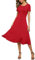 EXCHIC Damen Casual Rundhals A-Linie Kurzarm Midi Kleid Sommer Stretchy Knie Langes Freizeitkleider(XL, Rot)