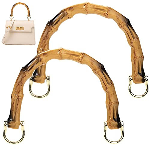2 Pezzi Manici per Borse Donna in Simulazione in Bamboo per Borse Uncinetto Artigianale, Fai da Te,Oro Chiaro Manici di Ricambio