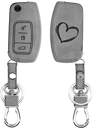 kwmobile Autoschlüssel Hülle kompatibel mit Ford 3-Tasten Klappschlüssel Autoschlüssel - Kunstleder Schutzhülle Schlüsselhülle Cover Herz Brush Grau