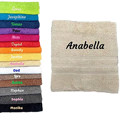 Pet-Jos Badetuch mit Namen Bestickt Duchtuch Geschenk Badetuch (70 x 140 cm) (Cream)