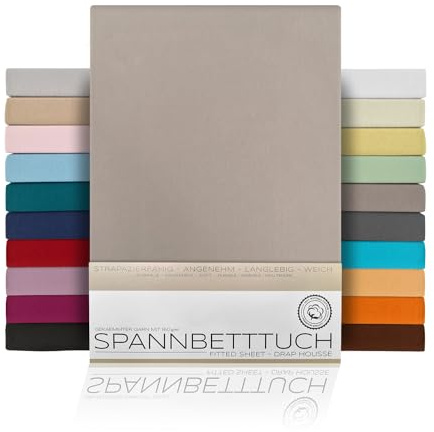 Beautex Spannbettlaken Jersey Baumwolle Topper 180x200x15 cm Stein | atmungsaktiv, hautfreundlich, rundum elastisch, perfekte Passform, formstabil, 160 g/m², pflegeleicht, viele Farben