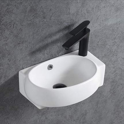 BERNSTEIN® Lavabo piccolo da parete KW198 in ceramica, ospiti, bagno – 42 x 28 x 15 cm, lavabo sospeso con foro per rubinetto, colore in bianco, con scarico e apertura bianco - 5 anni di garanzia