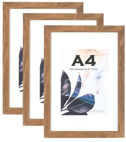 Brown Wooden Picture Frame A4 with Mount,Set of 3,A4 Picture Frame,A4 Poster Frame,A4 certificate frame,Freestanding and Wall Mountable…
