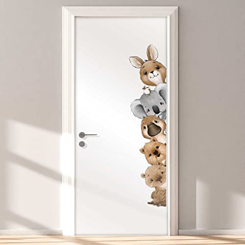 WANDKIND Türaufkleber Kinderzimmer | handgezeichnet | AUFKLEBER Türen Kindergarten | Babyzimmer Tür Sticker Deko Wanddeko (Türgriff Links, T107 Tiere Australien)