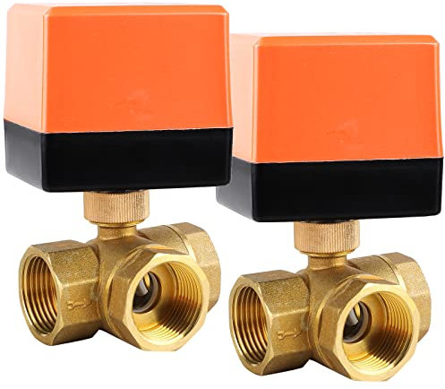 SWAWIS 3 Wege Zonenventil Kugelventil Motorkugelhahn DN20 G3/4 Zoll AC 230V Elektrisches Ventil Motorventil Messing Absperr Umschalt Kugelventil Dreiwegeventil für Flusssteuerung,2 Stück