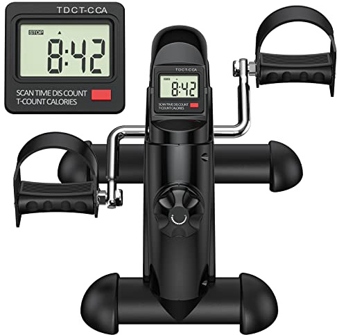 FEIERDUN Mini Exercise Bike, Under Desk Bike Pedal Exerciser for Arm/Leg Exercise, Adjustable Magnetic Resistance Desk Cycle with LCD Screen Display for Home/Office Workout