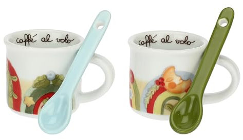 THUN - Set 2 Mini Mug in Porcellana, Linea Bosco Magico, Idea Regalo, Ø 5.5 cm