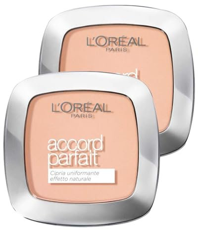 L'Oréal Paris Accord Parfait Cipria Uniformante in Polvere Compatta Azione Opacizzante Finish Naturale Formula Traspirante a Lunga Tenuta per una Pelle Setosa Colore 2R Vanille Rosé - 2 Cosmetici
