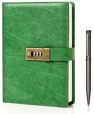 WEMATE Diary with Lock, A5 Journal with Lock 240 Pages, Locking Journal with Pen & Gift Box, Lockable Diary Planner Organizer for Men and Women, 8.6x5.8in (Grass Green)