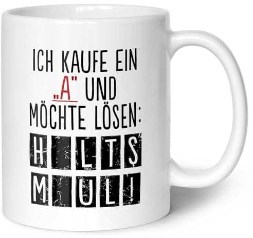 Bedruckte Tasse mit Spruch - Ich kaufe ein A - Lustige Spaßtasse als Scherzgeschenk - Geschenk für Freundinnen Kollegen & Familie für Büro und Alltag - für Sie & Ihn Farbe Weiß