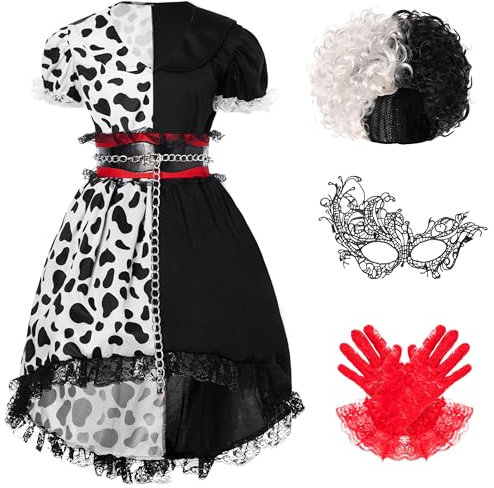 Spooktacular Creations Girl Dalmatian Costume, Polka Dots Dress Set for Girls Halloween Dress up and Costume parties-S