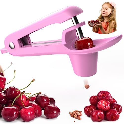 Cherry Pitter - Ordekcity Stainless Steel Cherries Corer Pitter Tool with Hand-held Push Design, Save Time & Space for Making Cherry Jam with Lock Design(Pink)